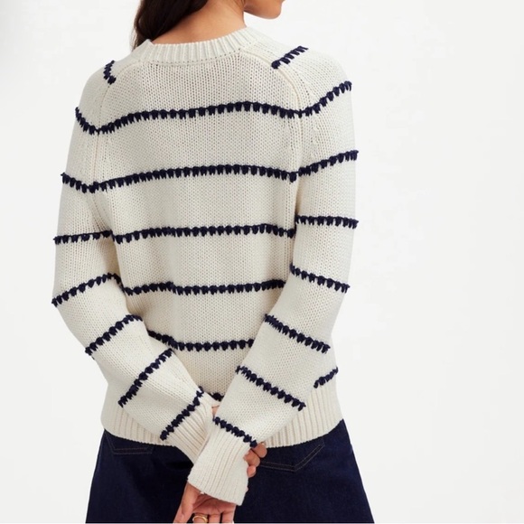 Madewell White and Navy Striped Long Sleeve Cotton Crewneck Sweater Size:M - Picture 4 of 12